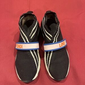 Fendi Black and White Sneakers with Blue and Orange Accents